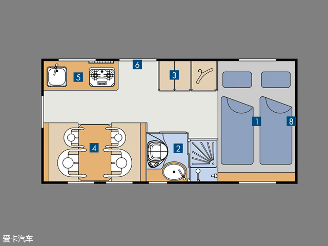 博微奔驰actros越野房车车厢内部的布局非常合理,主要分为娱乐区